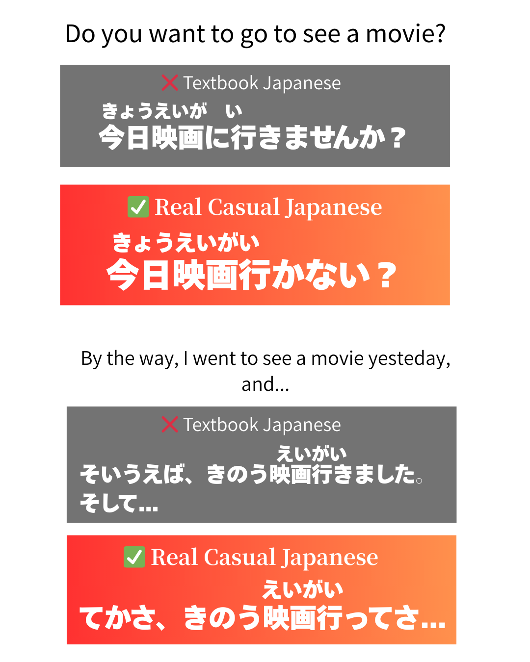 Textbook vs Casual Japanese comparison